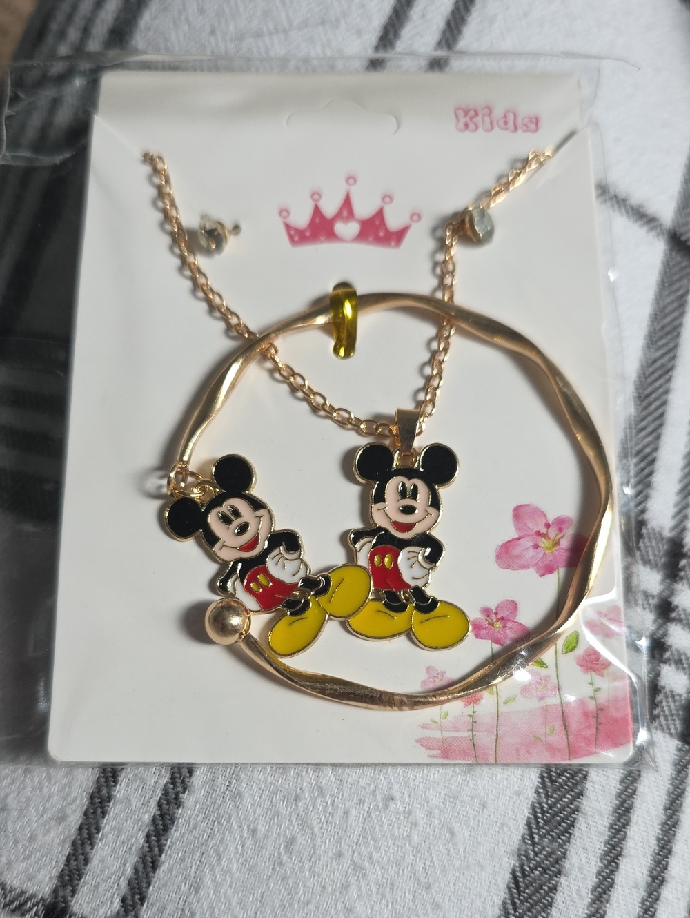 Gold-Tone 3 Pc Kids Mickey Mouse Necklace & Bracelet And Earringmic Set